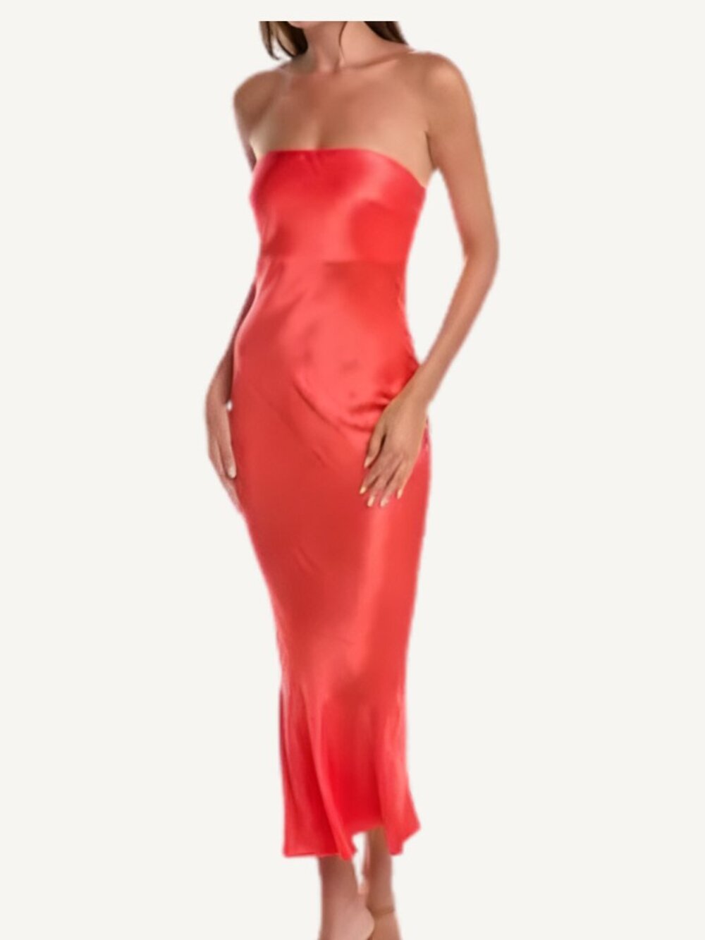 NWT Fate Coral Strapless Satin Midi Dress Built-In Bandeau L